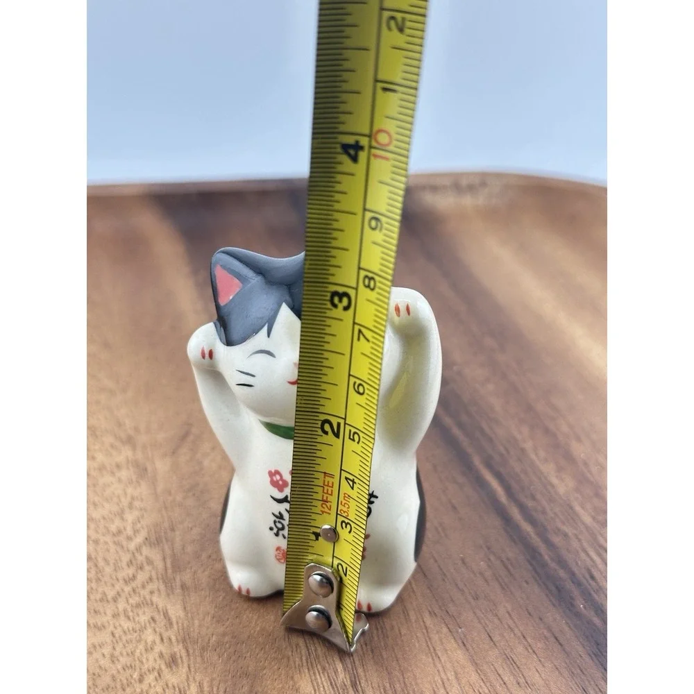 Pottery Maneki Neko Beckoning Lucky Cat JAPAN JAPANESE 2.75
